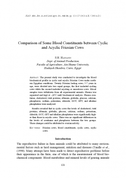 تنزيل وتحميل كتاِب Comparison of Some Blood Constituents between Cyclic and Acyclic Friesian Cows pdf برابط مباشر مجاناً 