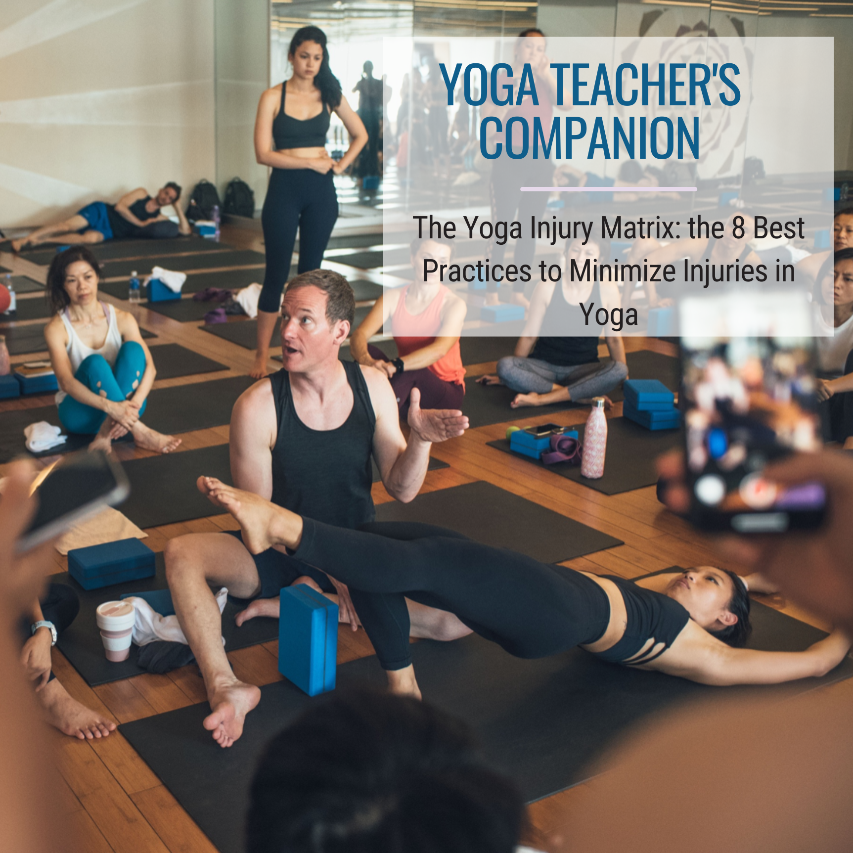 Yoga Teacher's Companion title card with Jason Crandell teaching a yoga class in the background, the title saying "The Yoga Injury Matrix: the 8 Best Practices to Minimize Injuries in Yoga"
