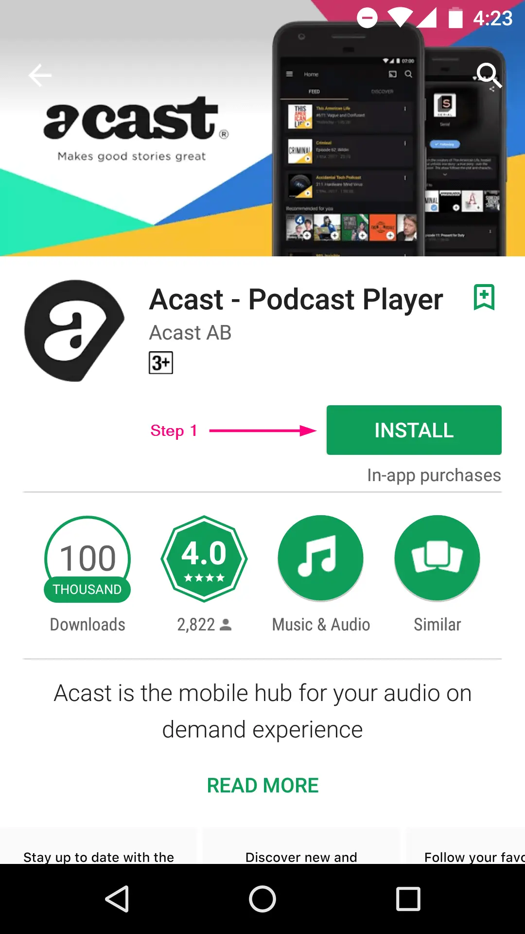How to subscribe to a podcast - Acast, step 1 screenshot