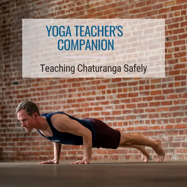 Yoga Teacher's Companion title card with Jason Crandell lowering from plank position, the title saying "Teaching Chaturanga Safely"