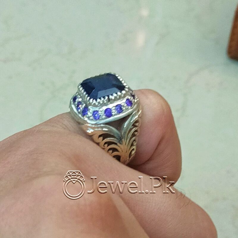 Blue Sapphire Ring - Neelam Ring - Neelum Stone - Pure Silver Chandi Faislabadi Ring