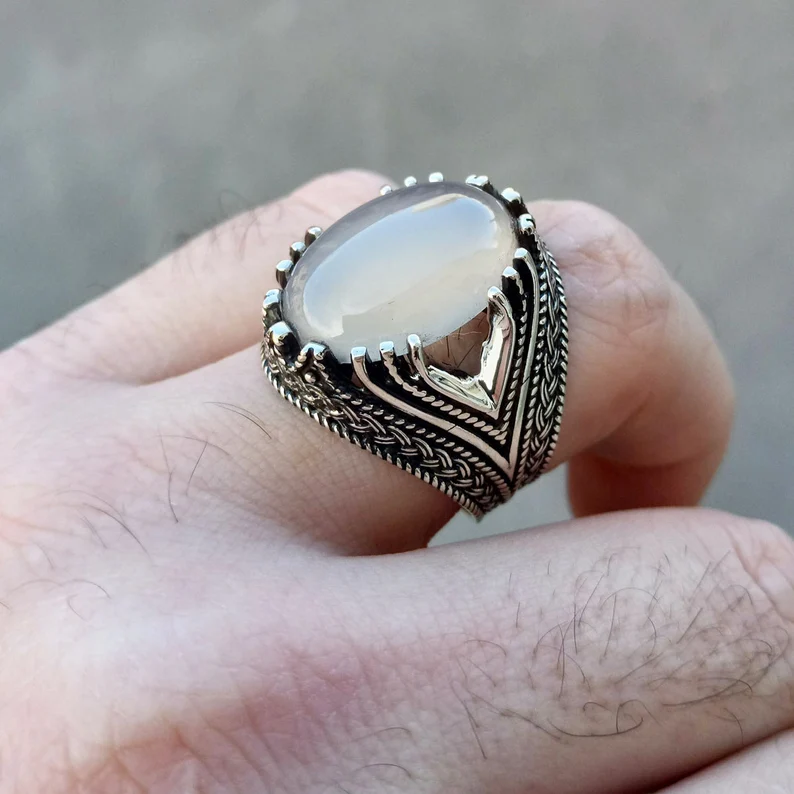 White Agate Ring 925 Silver 3