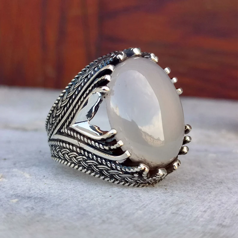 White Agate Ring - White Aqeeq