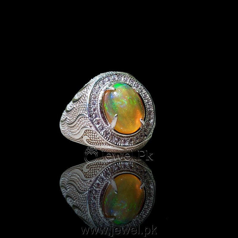 Natural Fire Opal - White Opal Stone - 925 Silver Ring