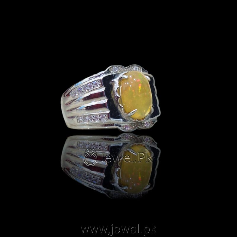 Natural Fire Opal - White Opal Stone - 925 Silver Ring