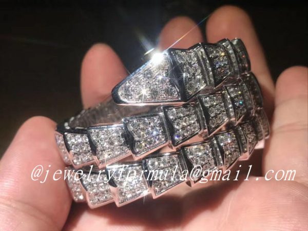 Customized Jewelry:Bulgari / Bvlgari Serpenti 2-Coil Bracelet 18k white gold set full pave diamonds