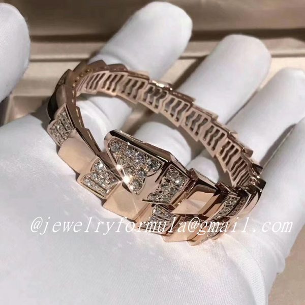 Customized Jewelry:Bulgari Serpenti Demi Pavé Diamond One-coil Bracelet in 18kt Rose Gold BR855312