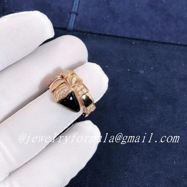 Customized Jewelry:Bulgari Serpenti Viper 18K Rose Gold Onyx and Demi Pavé Diamonds One-coil Ring 345208