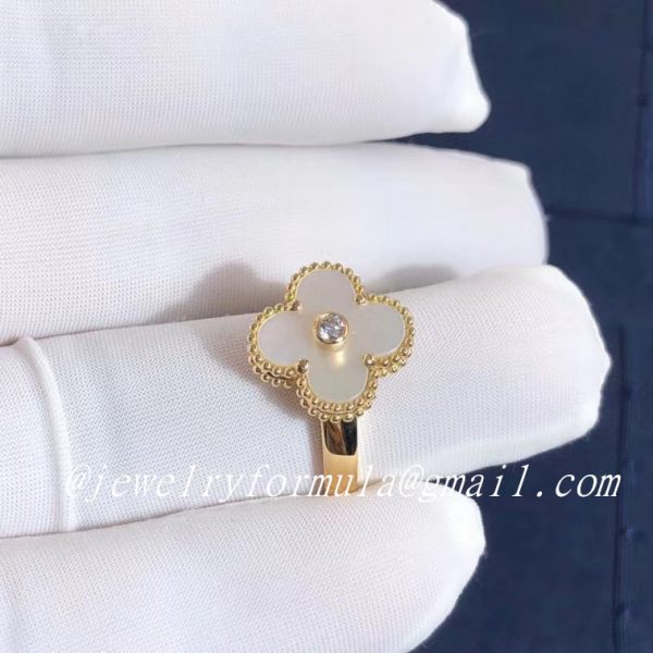 Customized Jewelry 18k Gold Van Cleef & Arpels Vintage Alhambra Mother of Pearl and Diamond ring