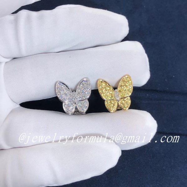 Customized Jewelry Van Cleef & Arpels 18K White Gold & Yellow Gold Diamond Yellow Sapphire Two Butterfly Earrings VCARB15100