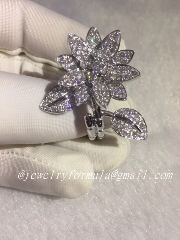 Customized JewelryInspired Van Cleef and Arpels Diamond ‘Lotus’ Between the Finger Ring 18K White Gold