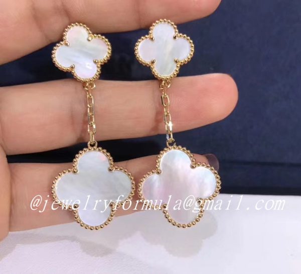 Customized JewelryMagic Alhambra Earrings in 18k Yellow Gold with 2 Mother of Pearl Motifs VCARD78800