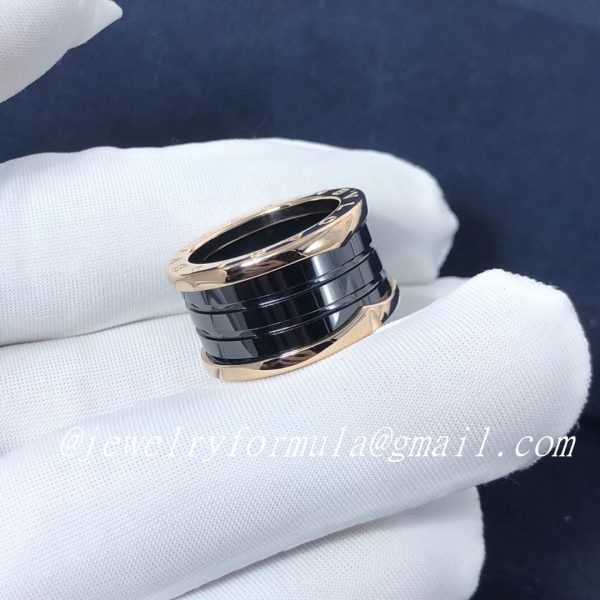 Customized Jewelry:Bvlgari B.Zero1 4-Band Black Ceramic 18k Yellow Gold Ring Ref.AN855563