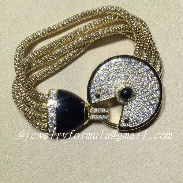 Customized Jewelry:18K Yellow Gold Amulette de Cartier Diamond Bracelet with Onyx & Black Lacquer Large Model
