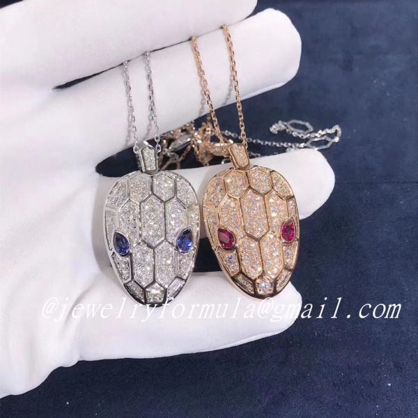Customized Jewelry:Bvlgari Serpenti Necklace 18kt White Gold Chain & Pendant with Diamonds