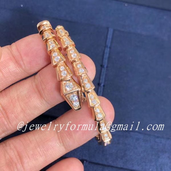 Customized Jewelry:Bvlgari Serpenti one-coil slim bracelet in 18kt rose gold with full pavé diamonds
