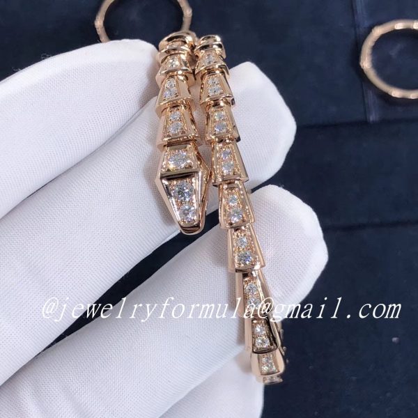 Customized Jewelry:Bvlgari Serpenti one-coil slim bracelet in 18kt rose gold with full pavé diamonds