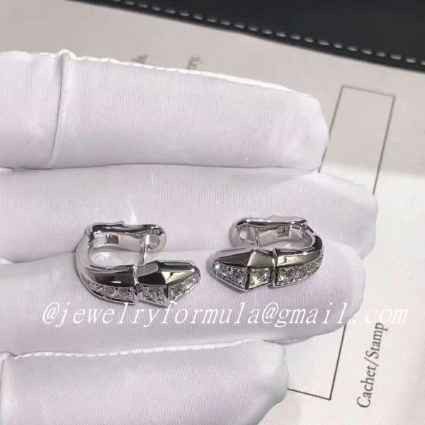 Customized Jewelry: Bvlgari Serpenti slim earrings in 18 kt white gold, set with full pavé diamonds