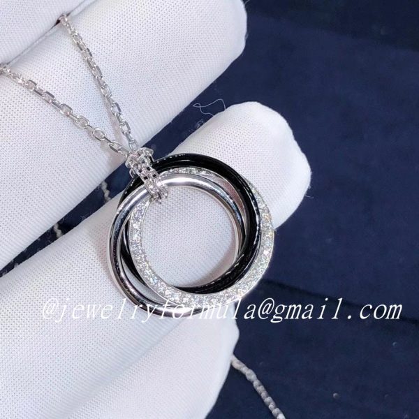 Customized Jewelry:Cartier 18K White Gold Black Ceramic Diamond Trinity Pendant Necklace B3045500