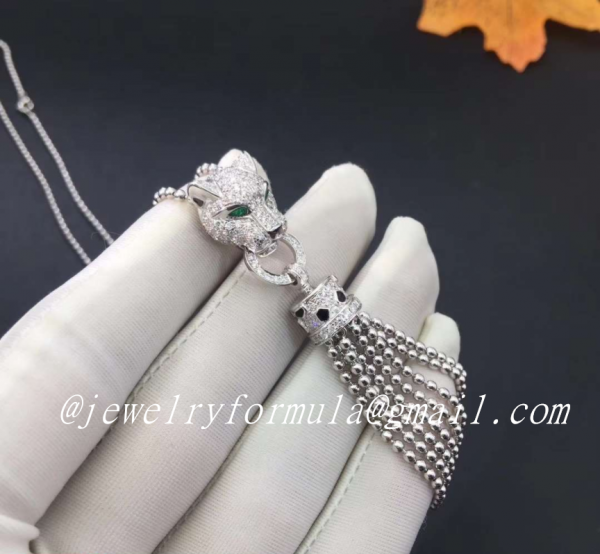 Customized Jewelry:Cartier 18K White Gold Emeralds & Diamonds Panthère de Cartier Necklace N7424212