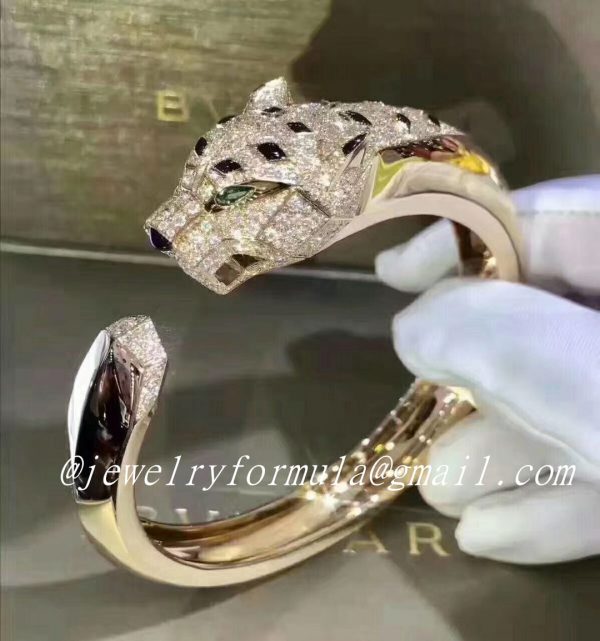 Customized Jewelry:Cartier 18K Yellow Gold Diamond,Emerald and Onyx Panthere De Cartier Bracelet N6035317