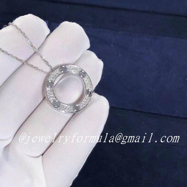 Customized Jewelry:Cartier 18k White Gold Pavé Diamond Love Pendant Necklace B7058000