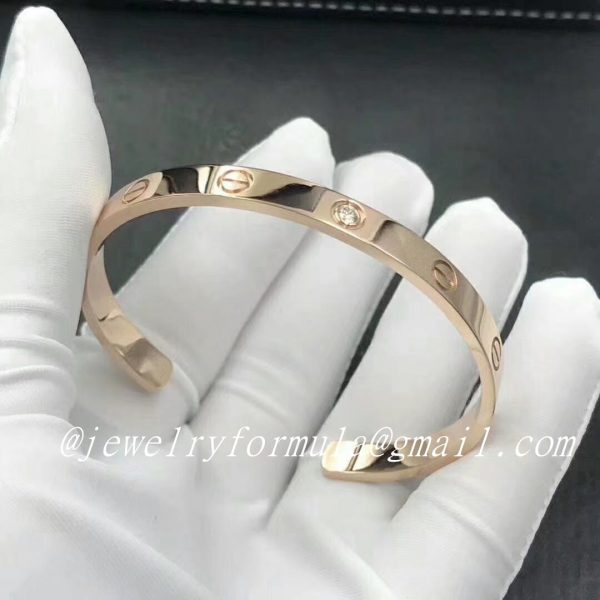 Customized Jewelry:Custom 18K Rose Gold 1 Diamond Cartier Love Open Cuff Bracelet