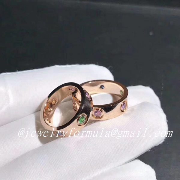 Customized Jewelry:Custom Cartier 18K Rose Gold with Sapphire,Garnet, Amethyst Love Ring B4087800