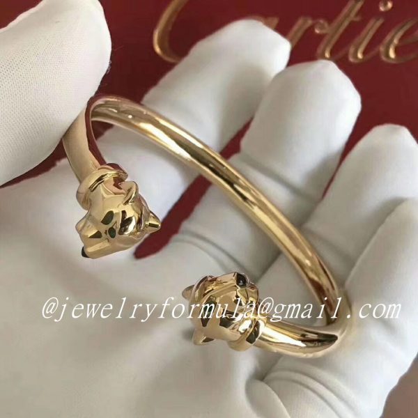 Customized Jewelry:Custom Cartier Panthere de Cartier Tsavorite Onyx 18K Yellow Gold Two Head Panthere Open Bracelet N6706117