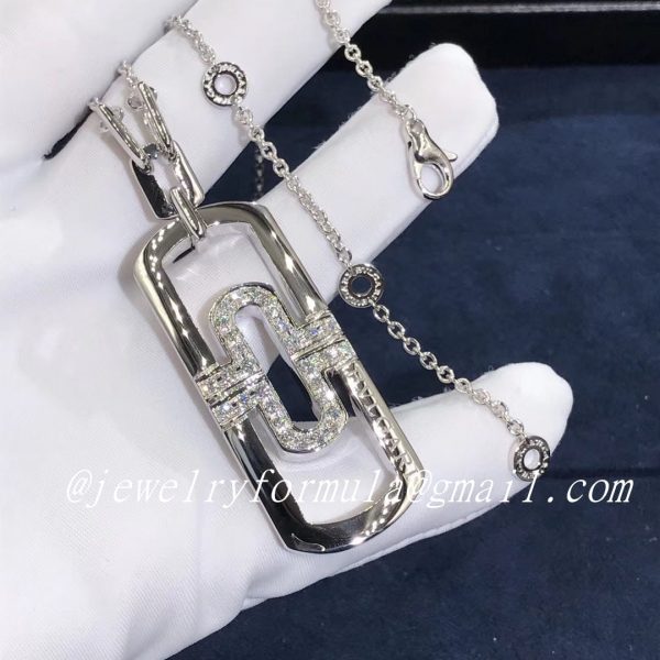 Customized Jewelry:Custom Made Bvlgari Parentesi Necklace 18K White Gold Half Diamond L Size Pendant