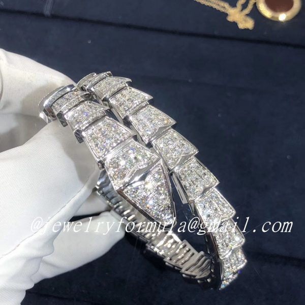 Customized Jewelry:Custom Made Bvlgari Serpenti 1-Coil Bracelet 18k white gold set full pave diamonds