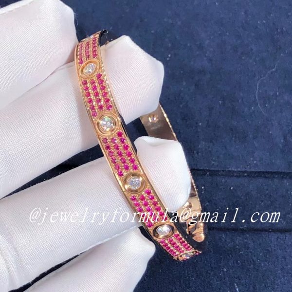 Customized Jewelry：Cartier Love 18K Pink Gold with Pink Diamond and White Diamond Paved Bracelet