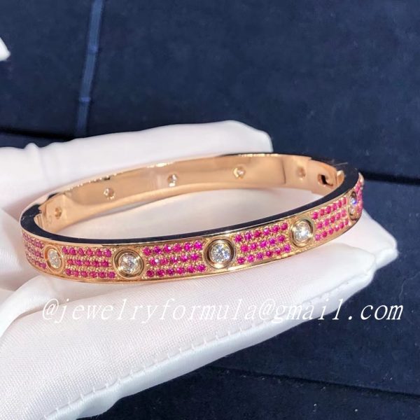 Customized Jewelry：Cartier Love 18K Pink Gold with Pink Diamond and White Diamond Paved Bracelet
