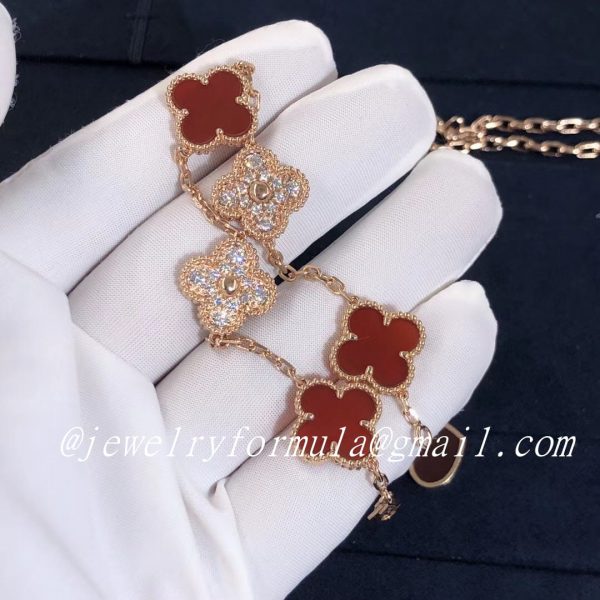 Customized Jewelry18K Pink Gold Diamond Van Cleef Vintage Alhambra Bracelet 5 Motifs
