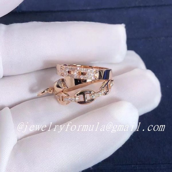 Customized Jewelry18K Rose Gold Hermes Alchimie 18k Rose Gold Diamonds Ring Large Model