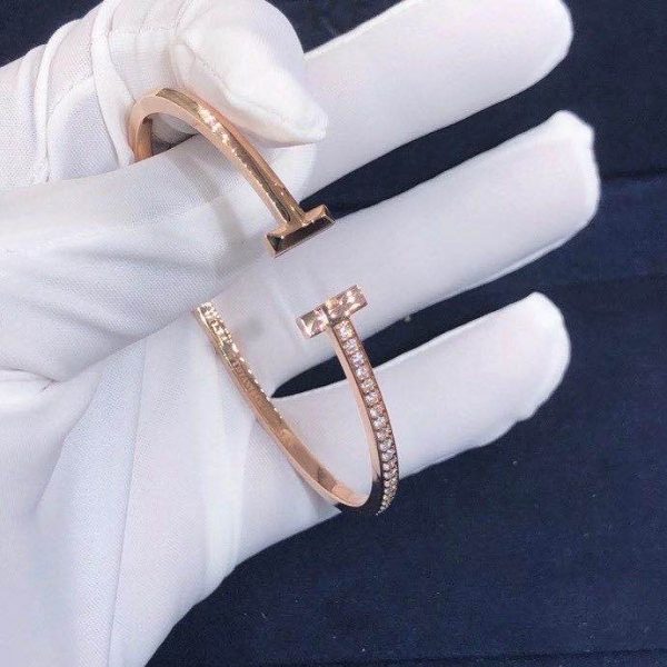 Customized Jewelry18K Rose Gold Tiffany T1 Narrow Diamond Hinged Bangle
