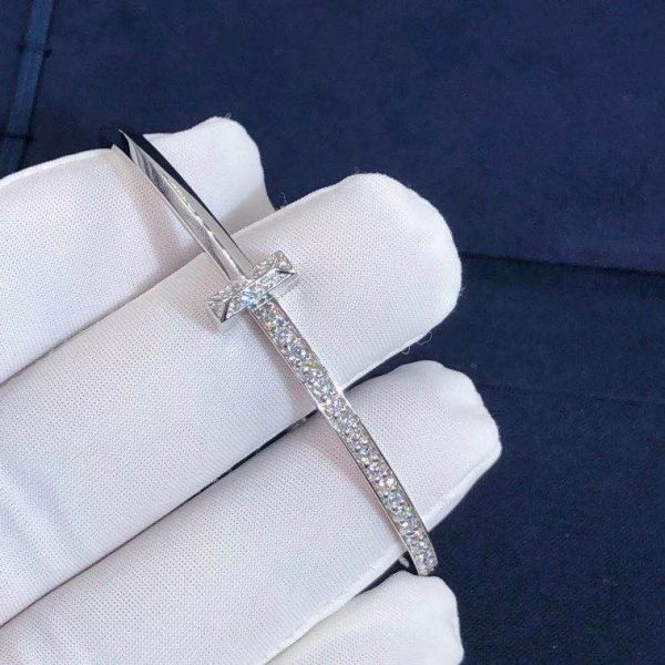 Customized Jewelry18K White Gold Tiffany T1 Narrow Diamond Hinged Bangle