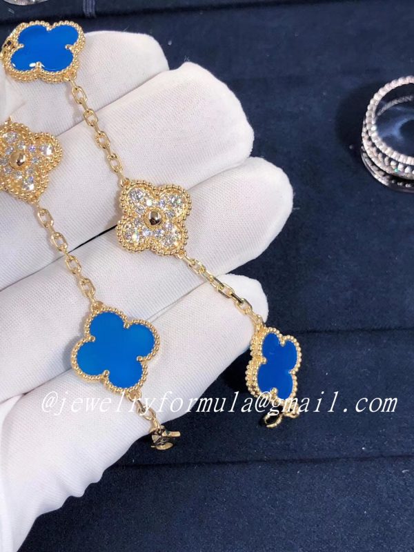 Customized Jewelry18K Yellow Gold Diamond Van Cleef Vintage Alhambra Bracelet 5 Motifs