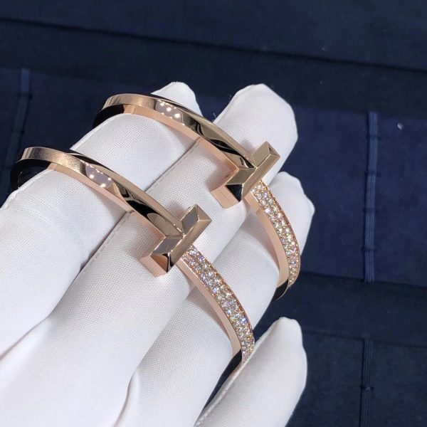 Customized Jewelry18k Rose Gold Tiffany T T1 Wide Diamond Hinged Bangle