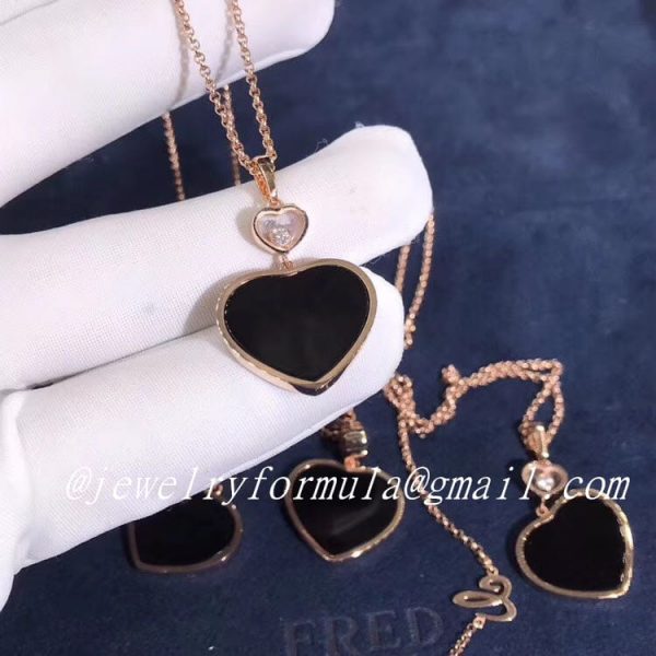 Customized JewelryChopard Happy Hearts Necklace in 18kt Rose Gold with Diamond and Black Onyx