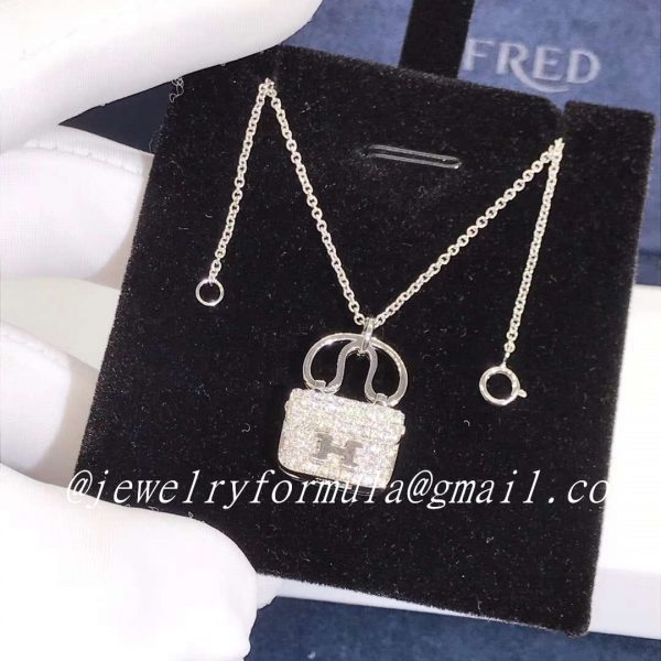 Customized JewelryHermes Bag 18K White Gold Necklace Full Diamonds Pendant H110079B-00