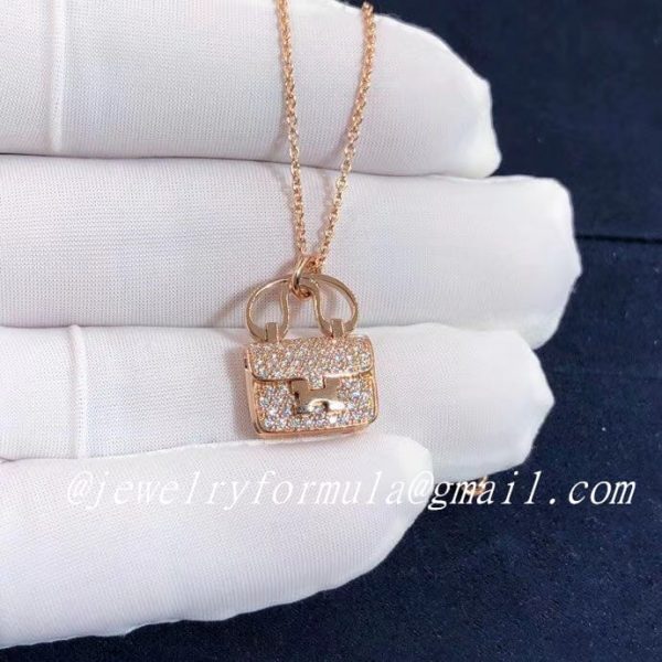 Customized JewelryHermes Constance Amulette Bag Pendant Necklace in 18kt Rose Gold Pave Diamonds