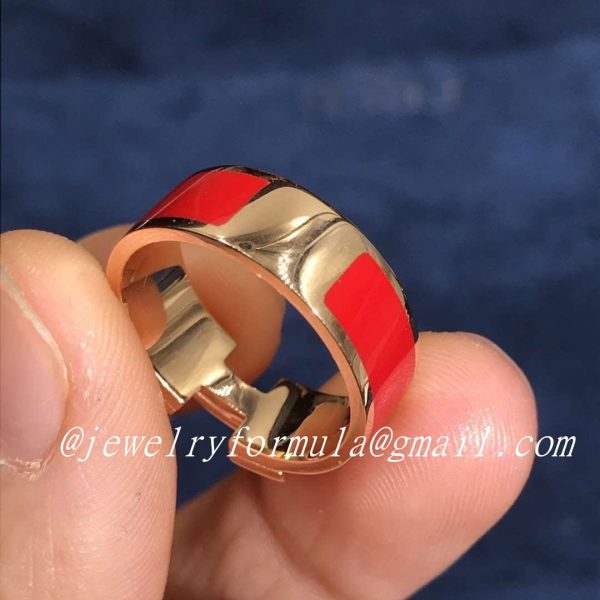 Customized JewelryInspired Hermes Clic H Red Enamel Ring 18k Rose Gold set with diamond