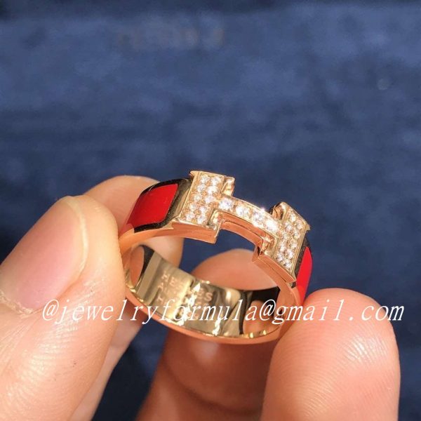 Customized JewelryInspired Hermes Clic H Red Enamel Ring 18k Rose Gold set with diamond
