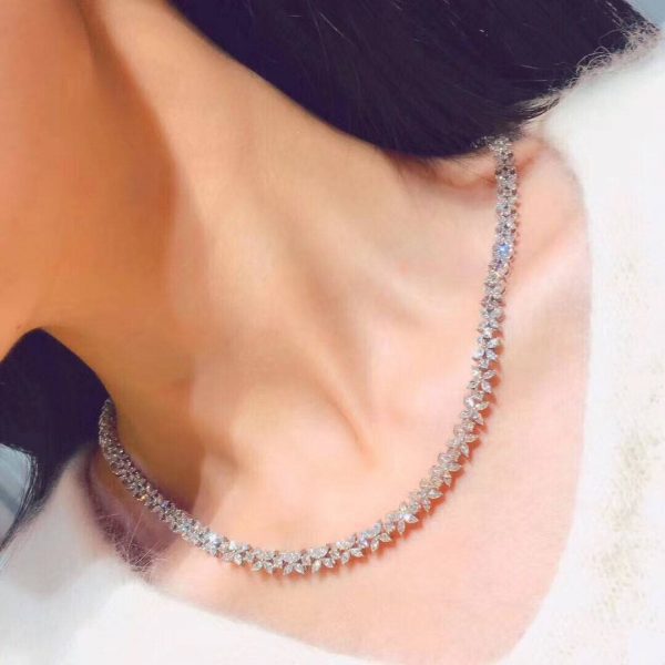 Customized JewelryInspired Platinum Tiffany Victoria Alternating Graduated Diamond Necklace