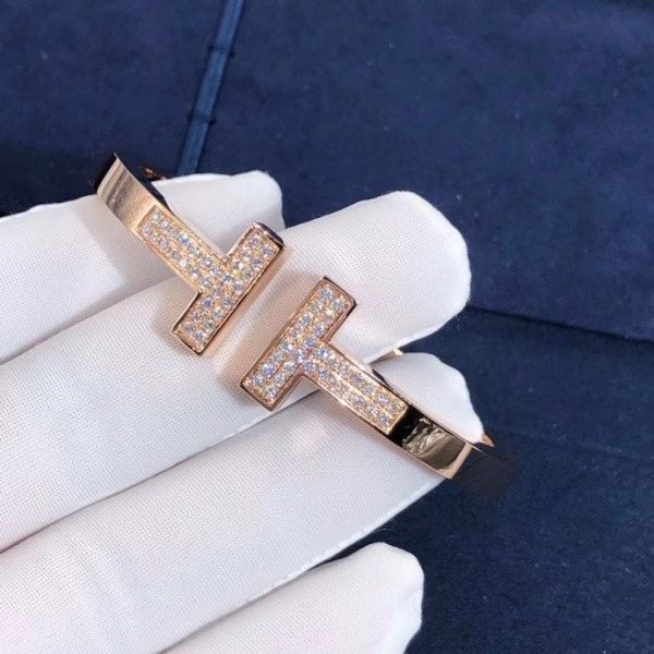 Customized JewelryInspired Tiffany T Bracelet T Two 18k Rose Gold With Diamonds Square Bangle
