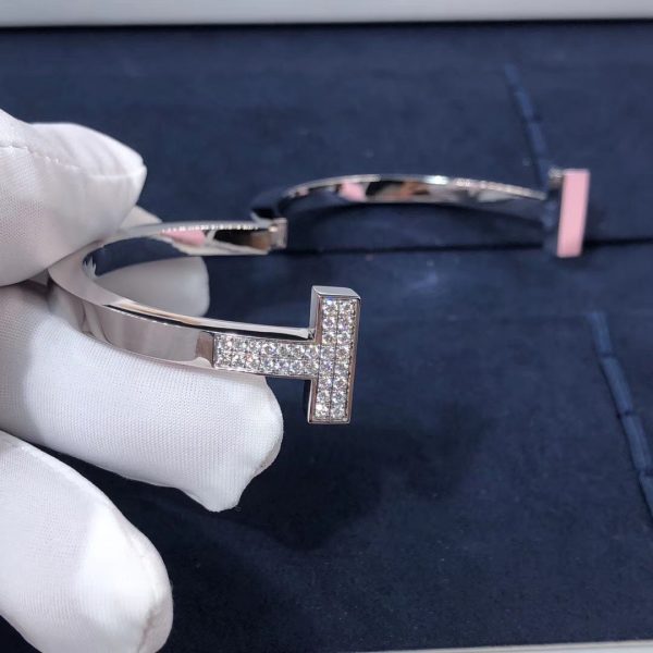 Customized JewelryInspired Tiffany T square bracelet in 18k white gold with pavé diamond