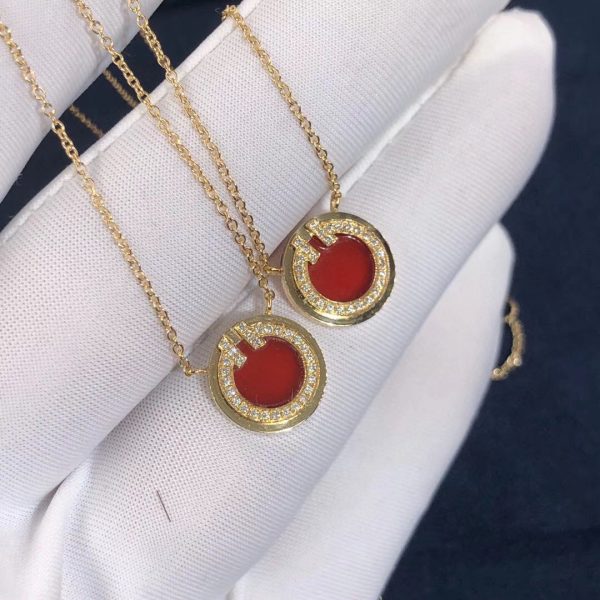 Customized JewelryLatest Tiffany T Two diamond and Carnelian circle pendant in 18k gold