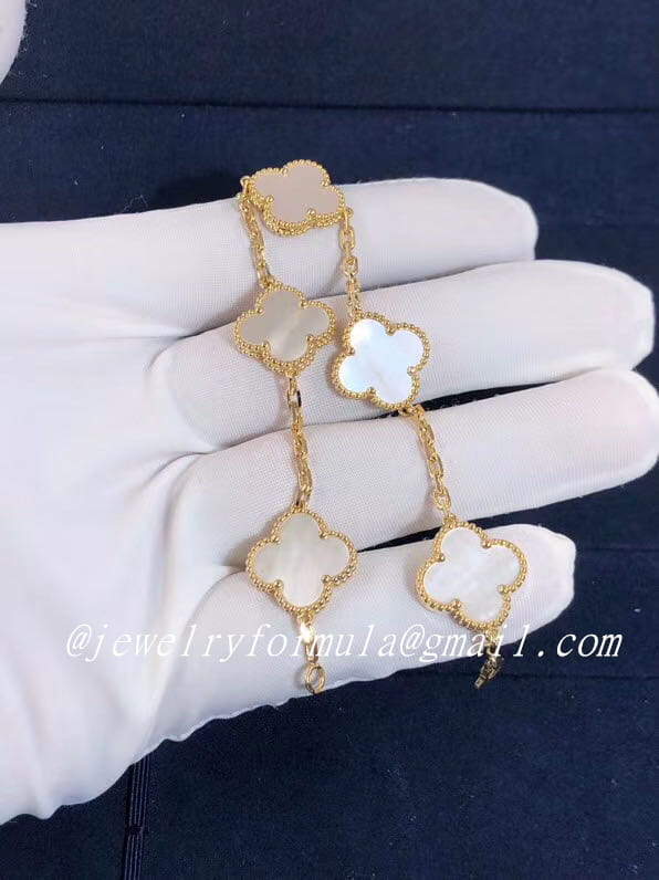 Customized JewelryReal 18K Yellow Gold Vintage Alhambra bracelet, 5 motifs
