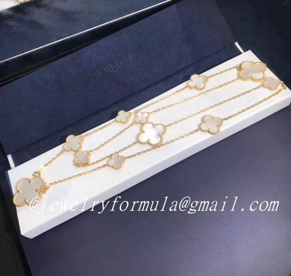 Customized JewelryReal Gold Van Cleef & Arpels Magic Alhambra 16 Motifs Long Necklace 18k Yellow Gold White Mother-of-pearl